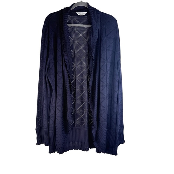 Misook Sweaters - Exclusively Misook Womens Navy Ruffle Cardigan Sweater Top Size 1X